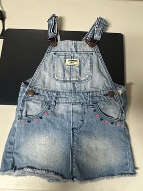 OshKosh B'gosh Light Blue Denim Overall Skirt with Pink Heart Embroidery